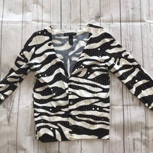 Inc zebra print sequin cardigan